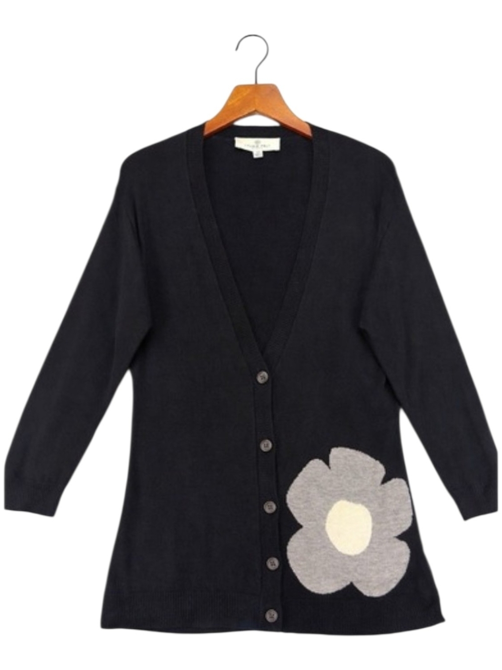 Laurie Felt Daisy Intarsia V-Neck Cardigan - Size Medium